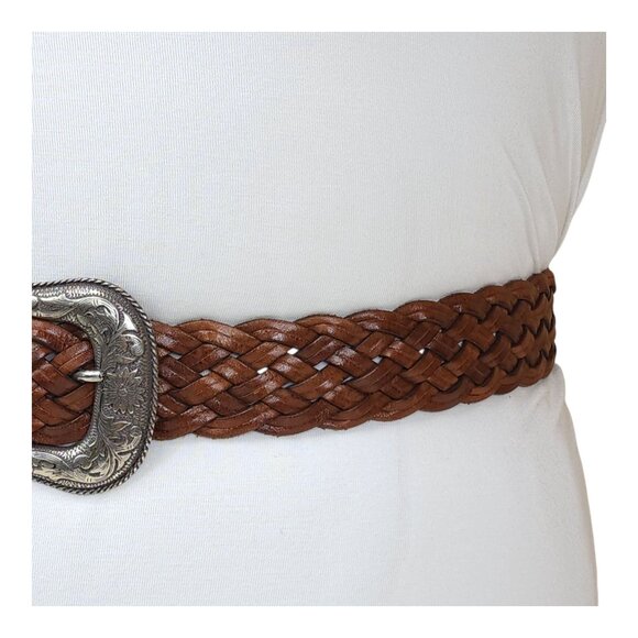 Brighton Brown Woven Leather Belt With Silver Buckle & Tip  display picture 2
